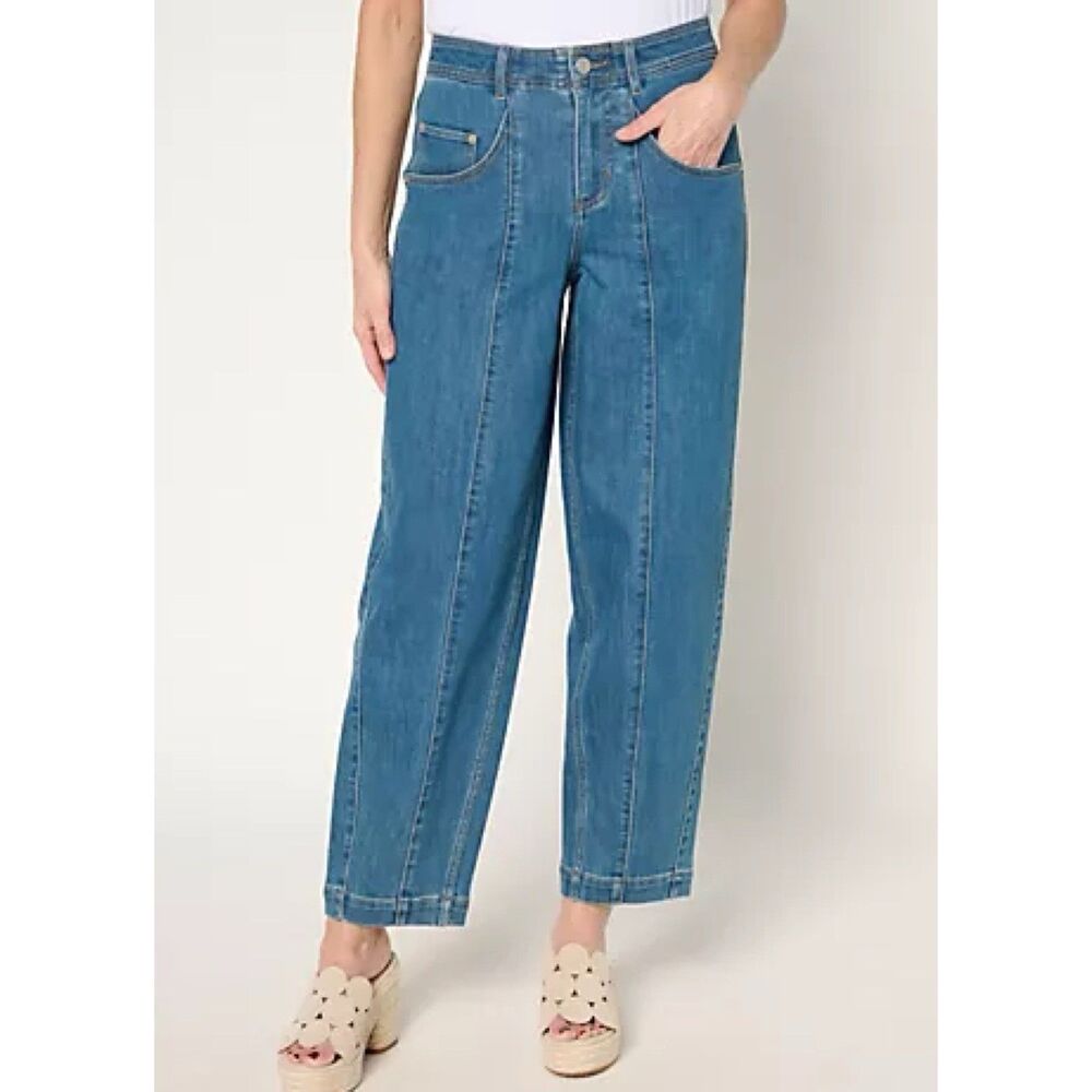 LOGO Lori Goldstein Barrel Leg Jeans Womens Size 24W Blue Denim Stretch